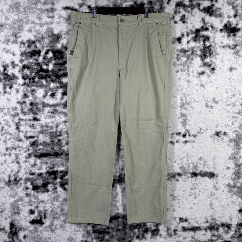 Duck Camp Pants Mens Size 38 Tan Canvas Hunting Outdoors Chore Stretch Utility